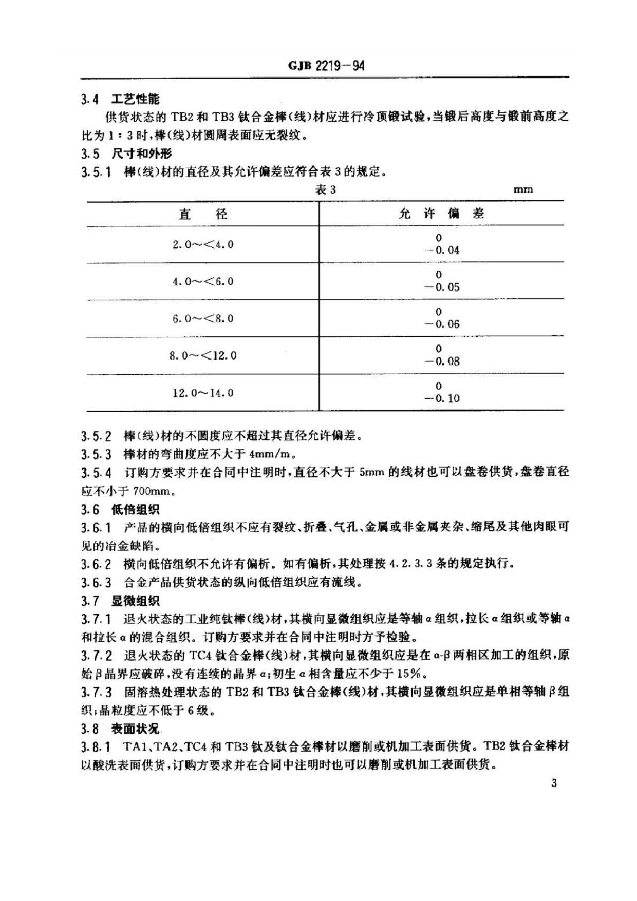 緊固件用鈦及鈦合金棒（線）材規(guī)范國軍標(biāo) GJB 2219-94